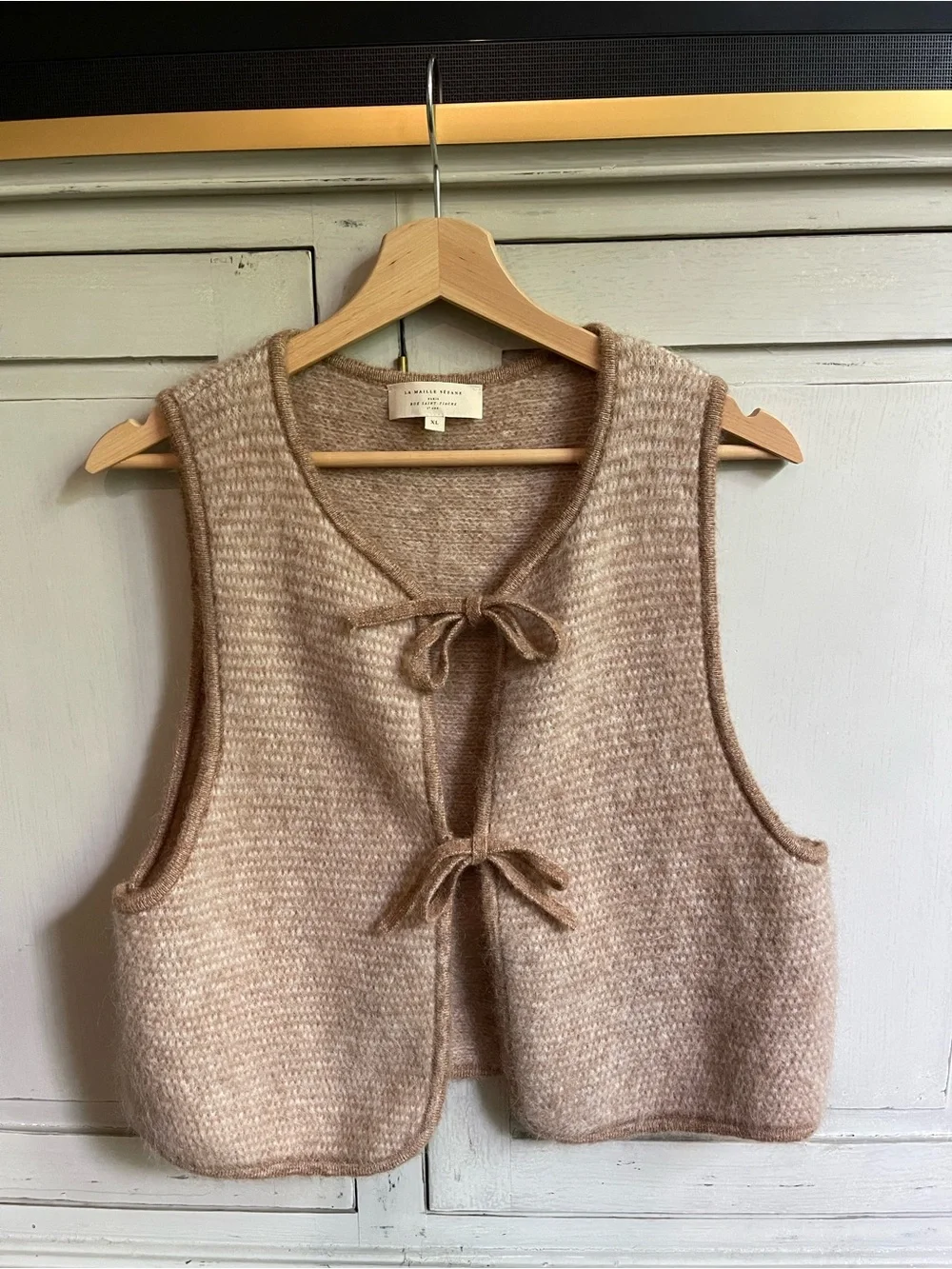 Sezane Pepy Cardigan Cozy Tan Knit Tie-Front Vest - Picture 2 of 3